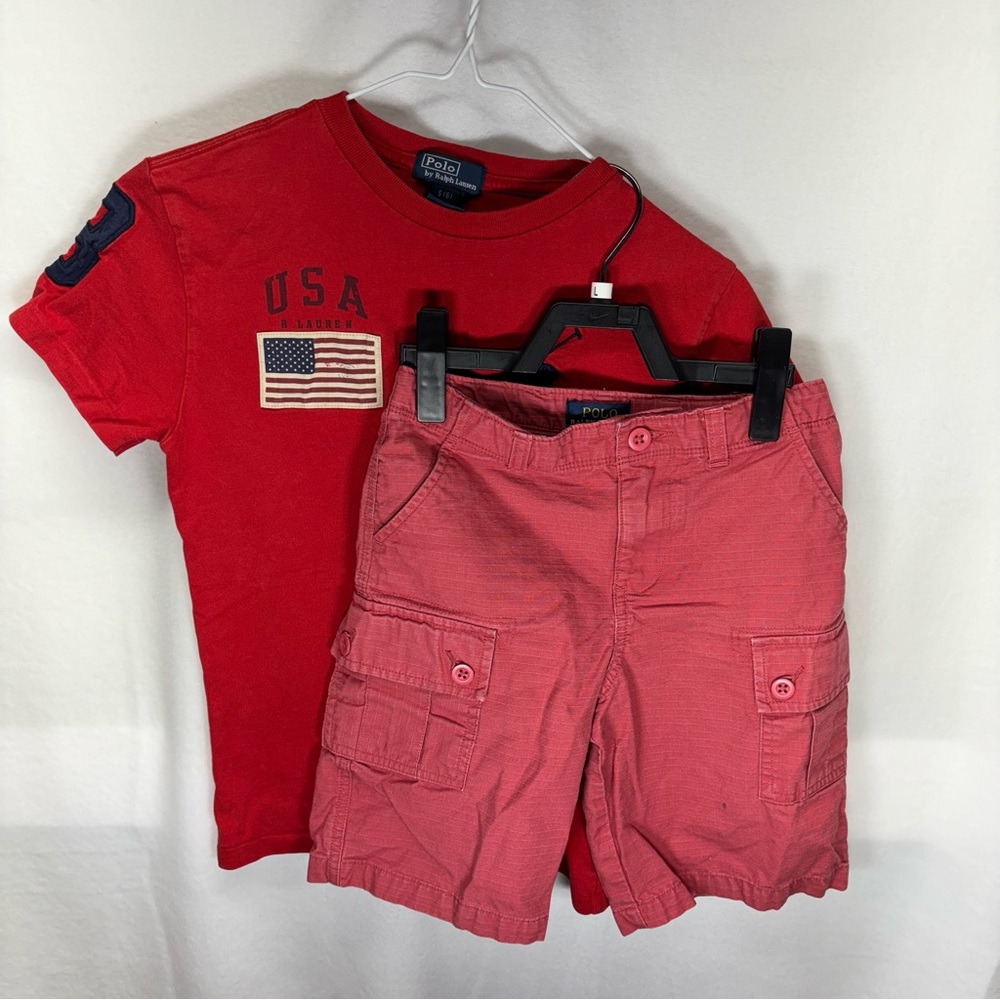 Vintage Polo Ralph Lauren Set Boys Red Chino Pony Logo 90s Relaxed Sz‎ 7/8